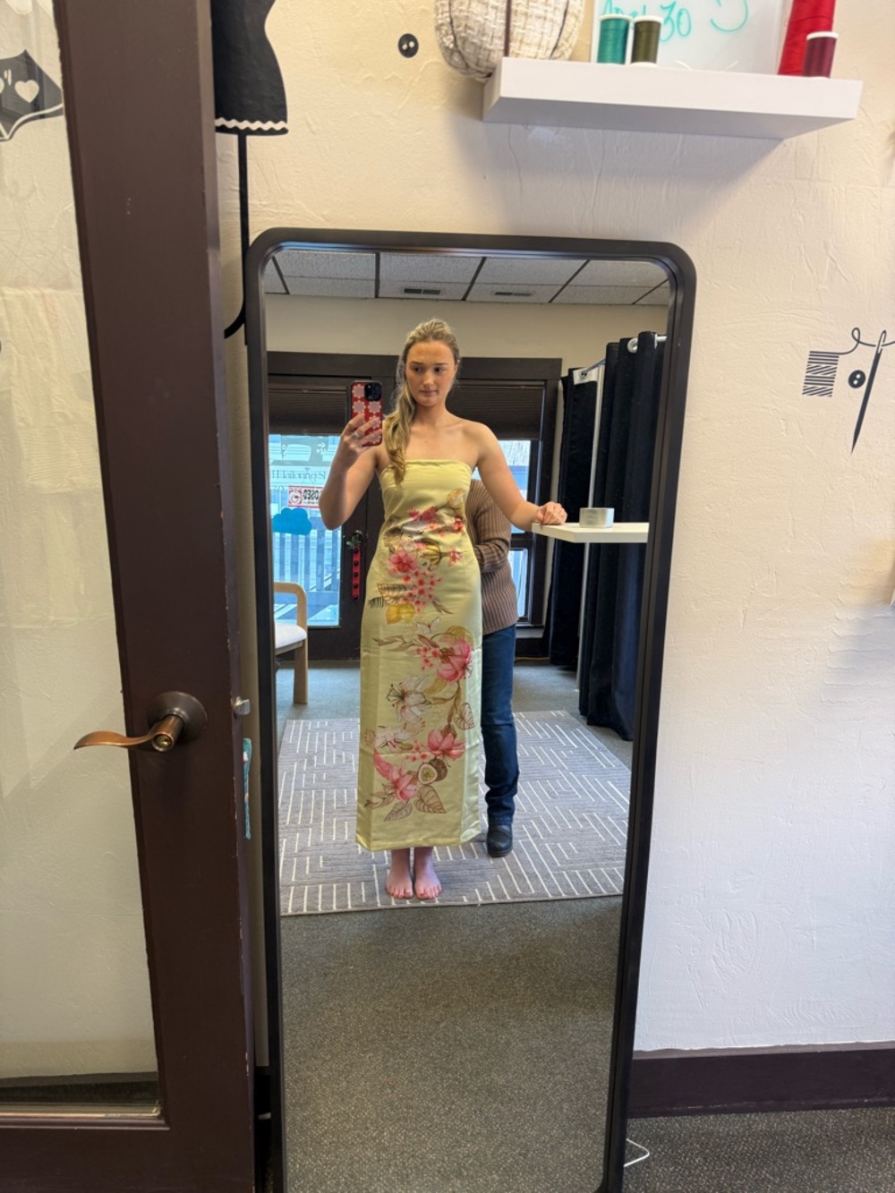 H&M Strapless Floral Slip Dress in Pale Yellow with Pink Accents - Picture 4 of 4